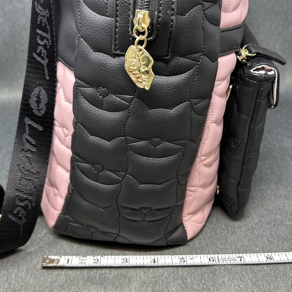 Luv Betsey Johnson Lorene Quilted Cat Face Pink Black Backpack with Crossbody - Picture 4 of 15